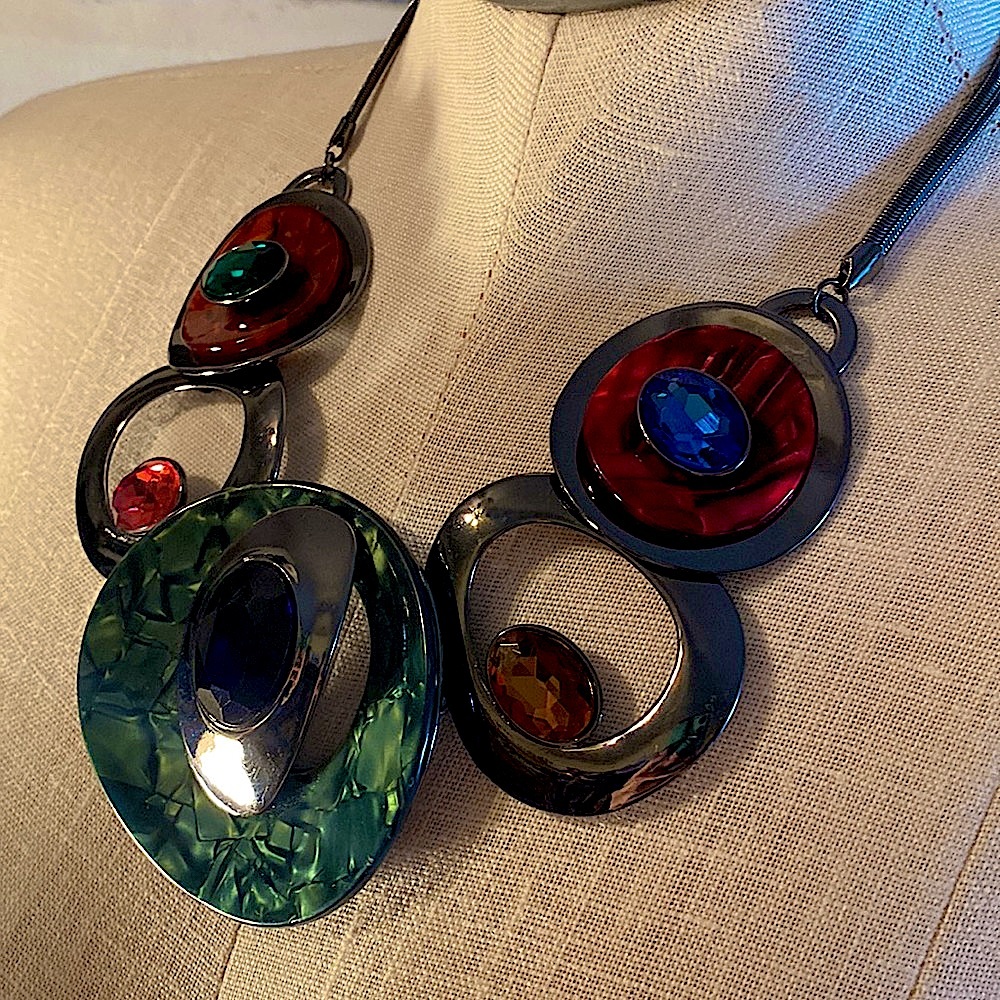 Tropic Art Bohemian Rhinestone Acrylic Necklace Retro 80s Express Individualism